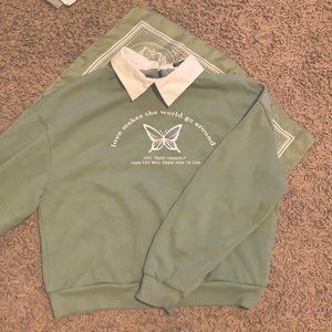 Mint Green Collared Sweater. White Collar. Size Medium.